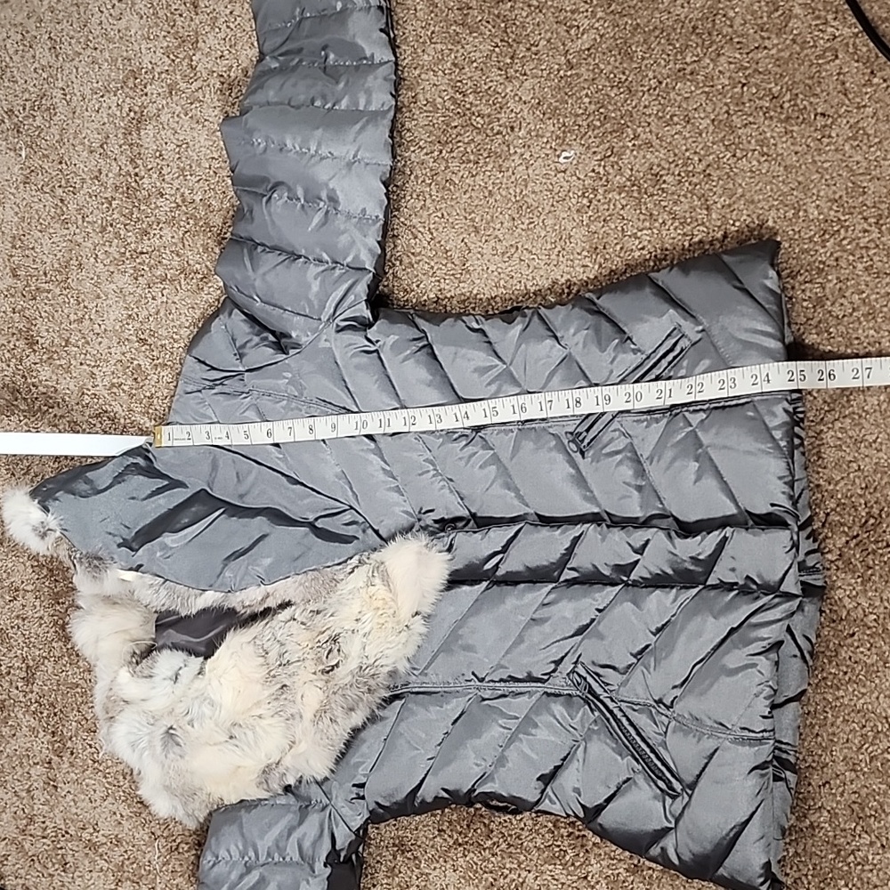 Bebe Rabbit Fur Trimmed Silver Puffer Jacket Coat - Picture 12 of 13